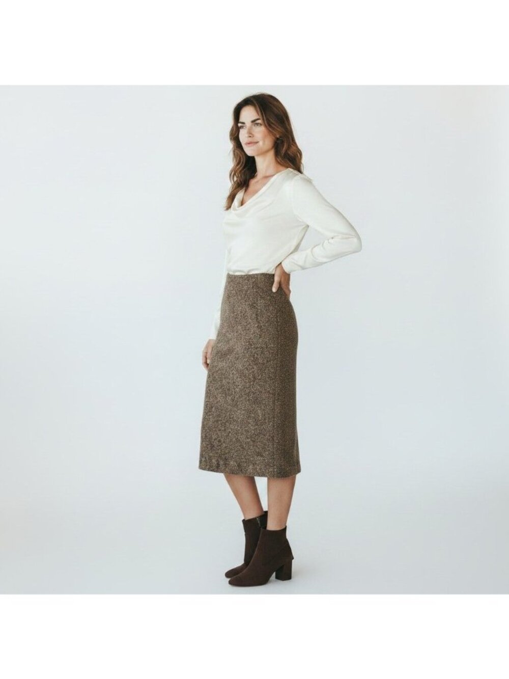 Ann Taylor Loft Womens Brown Tweed Wool Pencil Skirt 8 - Picture 2 of 9